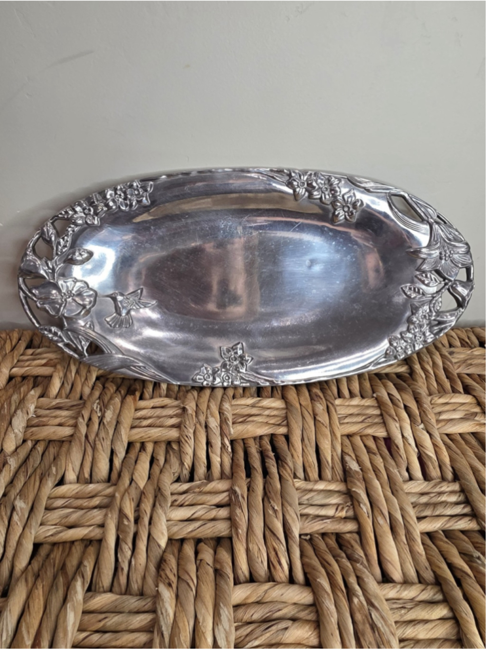 Lenox Hummingbird Aluminum Oval Serving Tray Platter Floral 15 X 7.5" Decorative